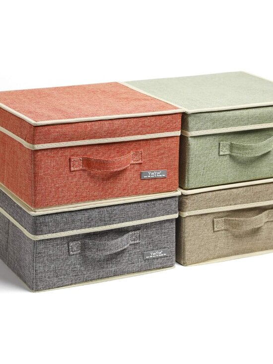 Other - Linen Foldable Storage Box Set - Stylish 4-Pack with Lids, 12.4in x 12in x 6.7in